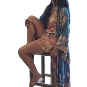 Aluna Levi Blue & Pink Peacock Oversized Kimono Size Large